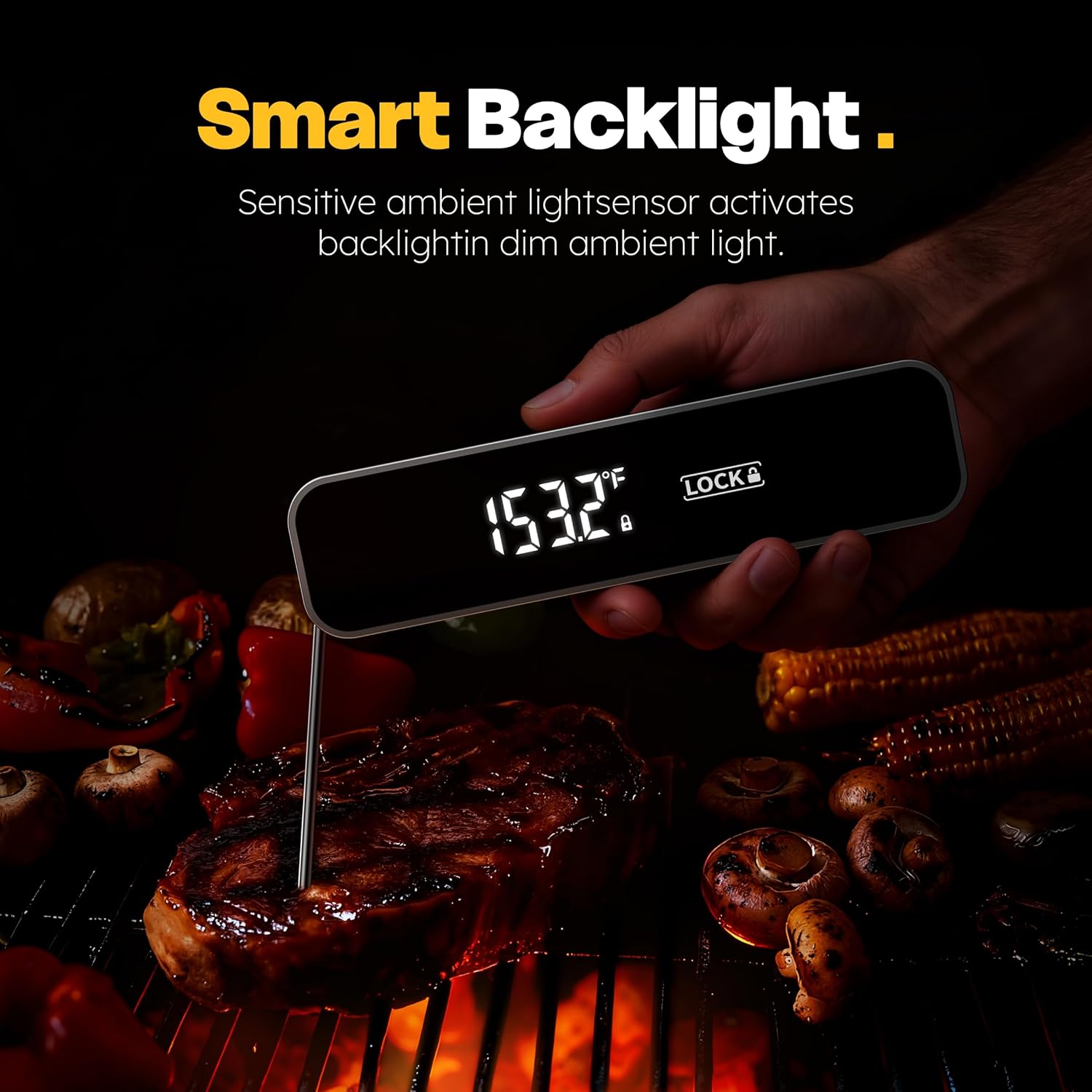 Skiennix Professional Instant Read Meat Thermometer - Digital Cooking & BBQ Thermometer | Fast 0.3S Read Time, Grey