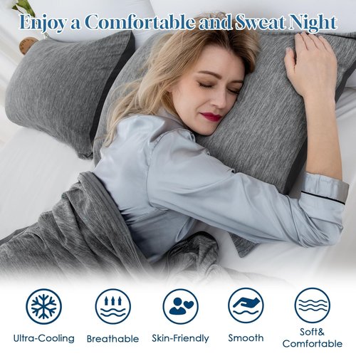 CHOSHOME Cooling Pillow Cases Zipper Pillow Covers Q-Max > 0.45 Zippered Pillowcases for Hot Sleepers, Soft, Breathable, Skin-Friendly, 2 Pack (Standard, 20"x26", Dark Grey)