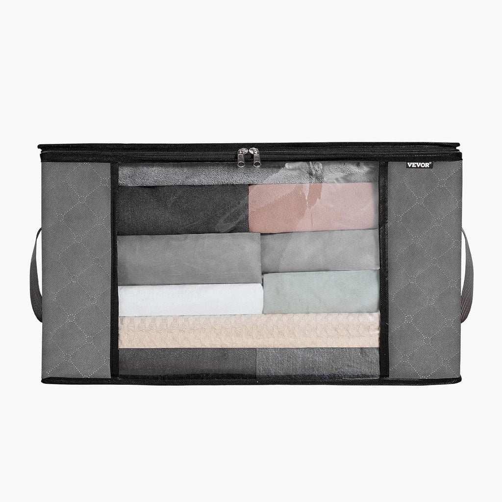 VEVOR 60L Large Storage Bags - 6 Pack Foldable Closet Organizers with Handles | Grey Non-Woven Fabric for Clothes & Blankets