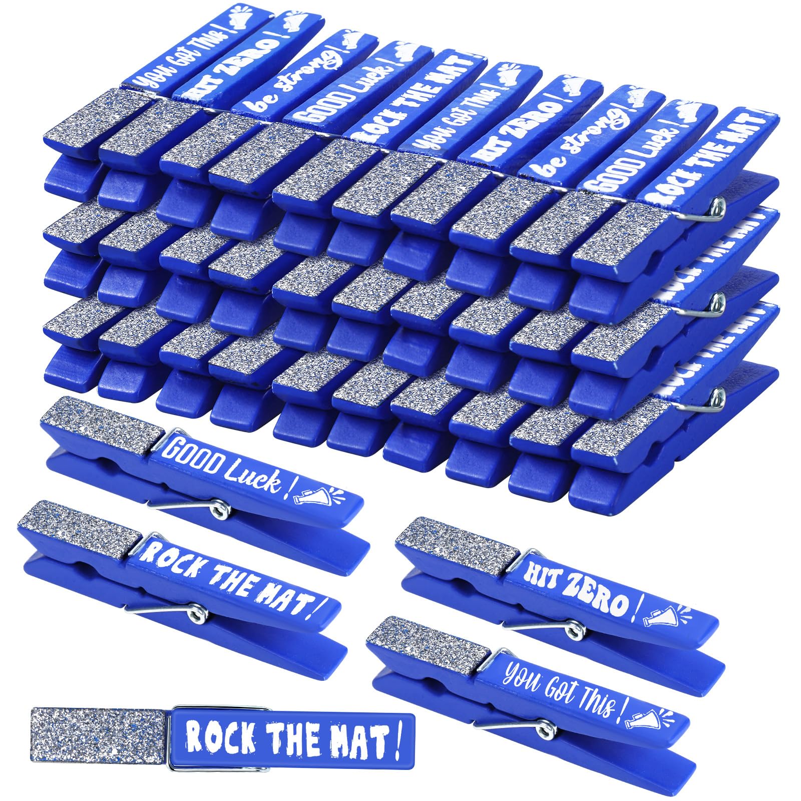 Kigeli 30 Pcs Spirit Clips Cheer Pins Cheerleader Gifts Clothes Pins for Backpacks Competition Glittered for Team Cheer Gifts Stuff Supplies Party Favors Accessories Bulk(Blue, Silver,Shiny)
