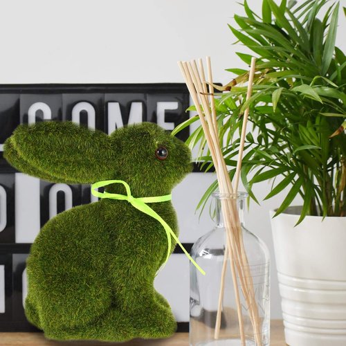 Lifelike Green Flocked Easter Bunny Decor - Artificial Moss Rabbit for Home & Kids' Events