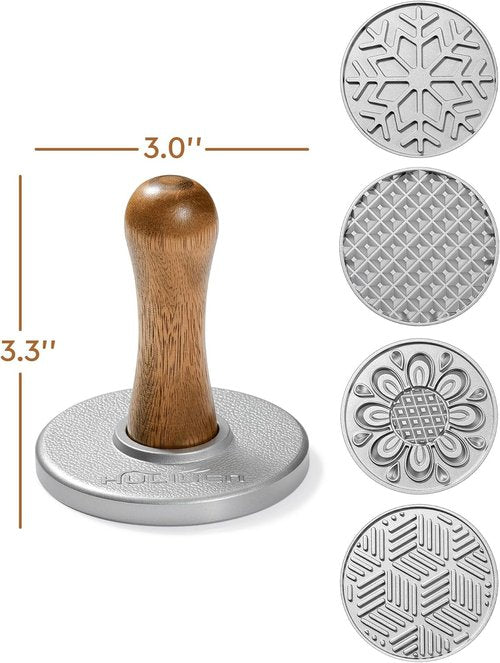 HULISEN Cookie Stamps Set - Metal Cookie Press Molds with Wooden Handle for Easy DIY Baking | Gift-Ready Set of 4