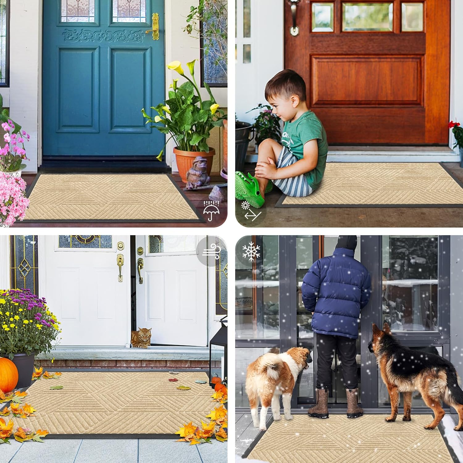 Smiry Heavy-Duty Natural Rubber Front Door Mat - Traps Dirt & Moisture | Easy Clean Low Profile (29.5x17, Beige)