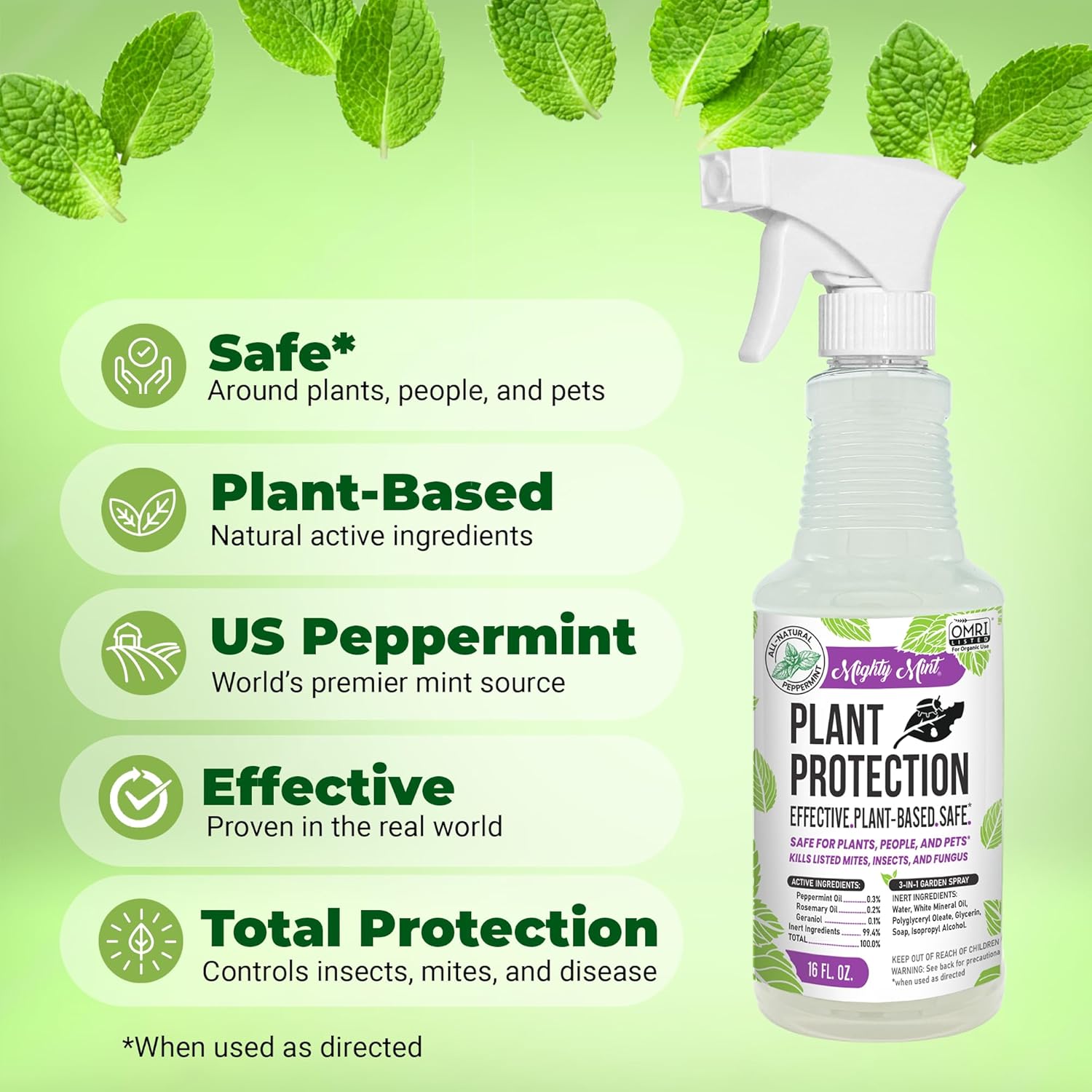 Mighty Mint Peppermint Oil Spray - Natural Insect & Pest Control for Plants - 16 oz, Easy-to-Use Formula