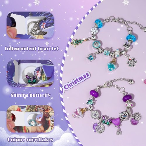 Advent Calendar 2025 by [Brand Name] - 24-Day Christmas Countdown with DIY Charm Beads & Bracelets | Purple