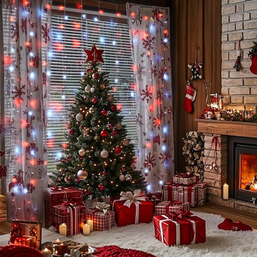 JMEXSUSS 300LED Christmas Curtain Lights - Red & White Twinkle Fairy Lights, 9.8x9.8ft with Remote