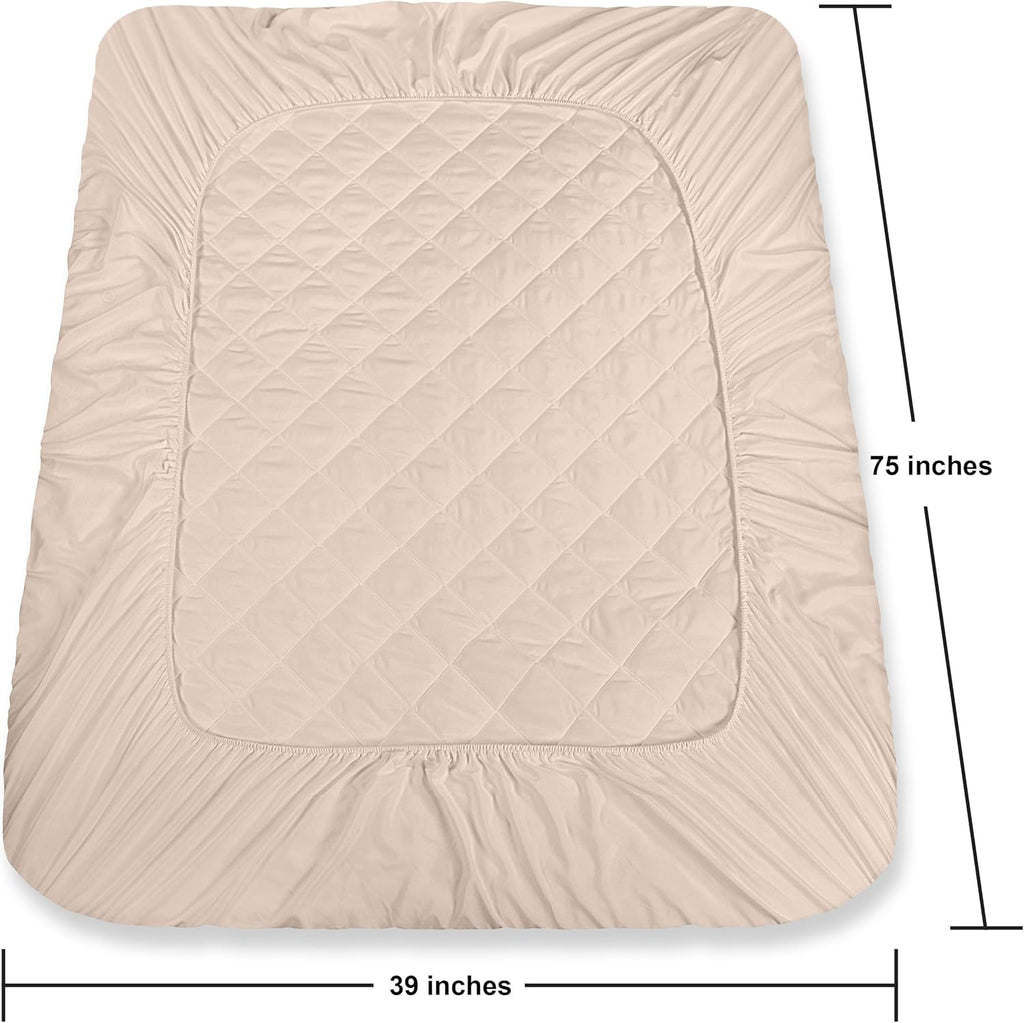 Utopia Bedding Quilted Fitted Mattress Pad - Twin Size Deep Pocket Protector | Machine Washable Beige