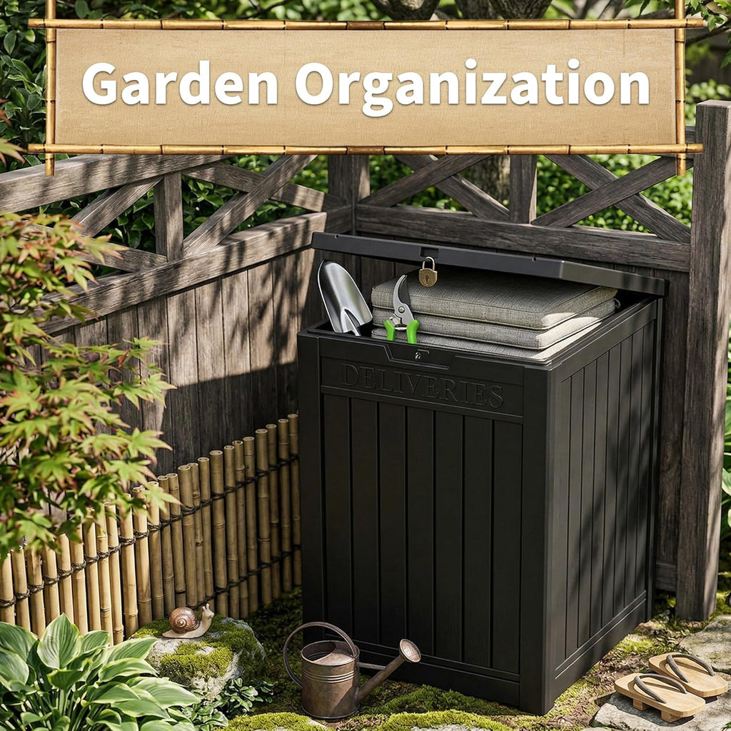Skiennix Lockable Package Delivery Box - Waterproof Resin Outdoor Storage (57 Gallon, Black)