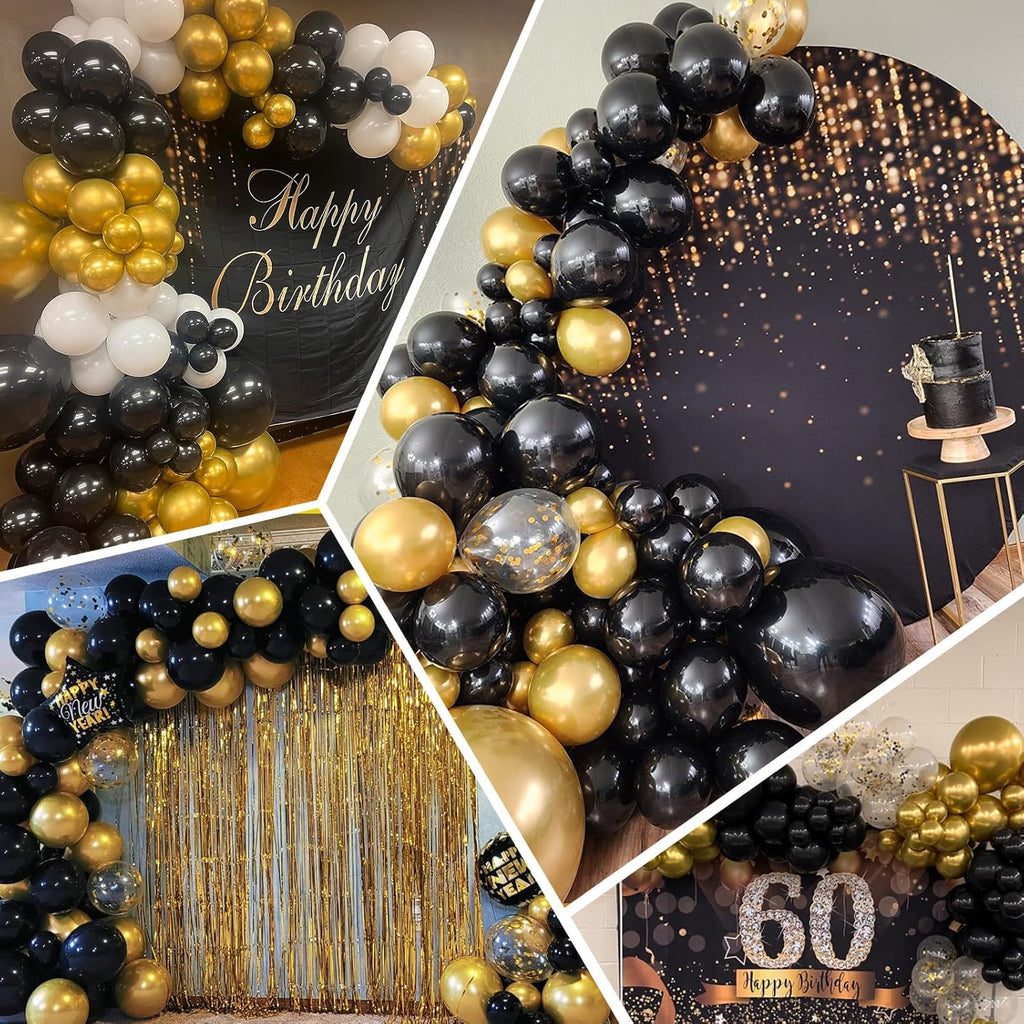 Skiennix 100 Pcs Black and Gold Balloons - 12 Inch Metallic Latex for Birthday & Graduation Decor