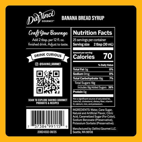 DaVinci Gourmet Banana Bread Syrup - Rich Flavor for Baking & Beverages | 25.4 Fl Oz