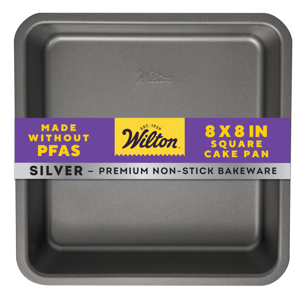 Wilton Silver Non-Stick 8 x 8 Inch Square Brownie Cake Pan, Cold-Rolled Steel Bakeware, Made without PFAS, Packaging May Vary