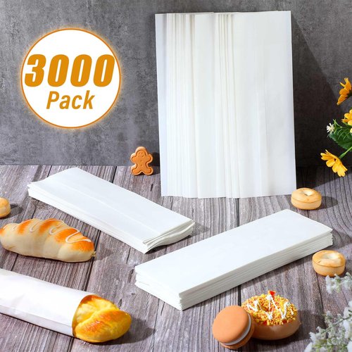 Zhehao 3000 Pcs Silverware Churro Bags White Kraft Sleeves Paper Cookie Bags Silverware Paper Utensil Sleeves for Bakery Treats Pretzel Rods Candy Cookies Kitchen, 3.1 x 9.8 Inch