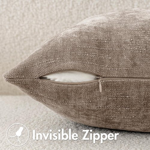 MIULEE Pack of 2 Decorative Throw Pillow Covers Soft Chenille Throw Pillows Solid Textured Cushion Covers for Couch Sofa Bedroom Living Room 20x20 Inch,Light Taupe