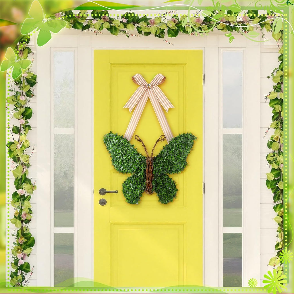 Suncalla 20-Inch Butterfly Wreath - Spring Artificial Boxwood Decor for Indoor/Outdoor Use