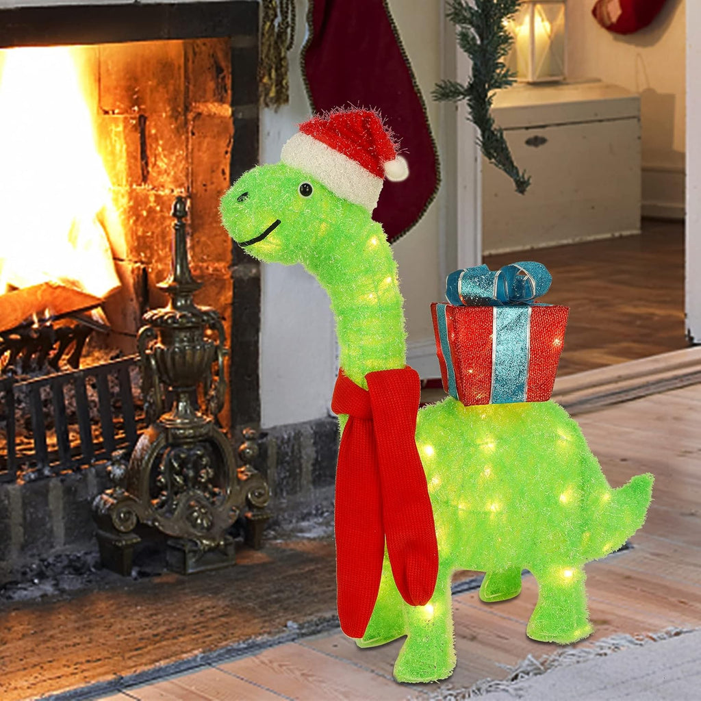 Waterglide Lighted Christmas Dinosaur - 27 Inch Pre-Lit 3D Brachiosaurus Yard Decor | Festive Holiday Display