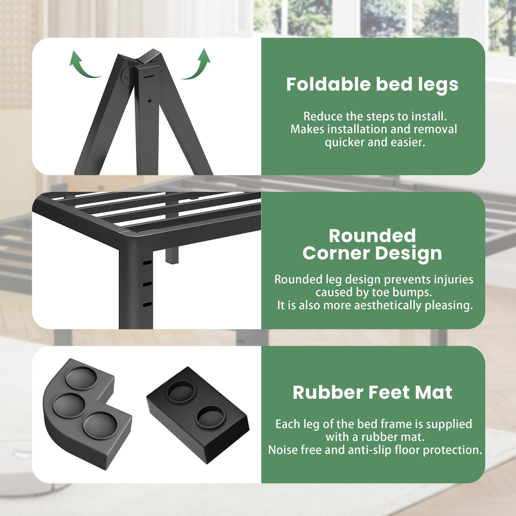 NKZ 14 Inch Queen Bed Frame, Sturdy Metal Platform with Round Corner Legs, 3,500 lbs Heavy Duty Steel Slat Support, Easy Assembly, Noise Free, No Box Spring Needed