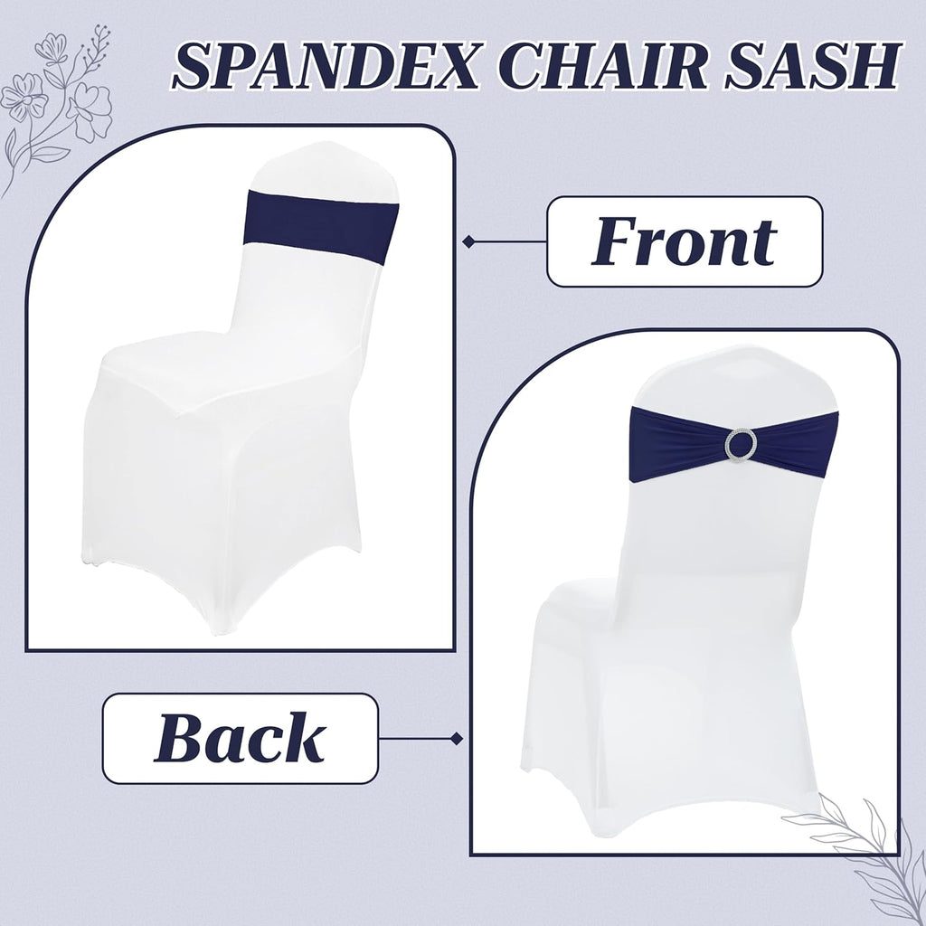 MDS Premium Stretch Spandex Chair Sashes - Pack of 75, Universal Fit for Weddings & Events | Navy Blue