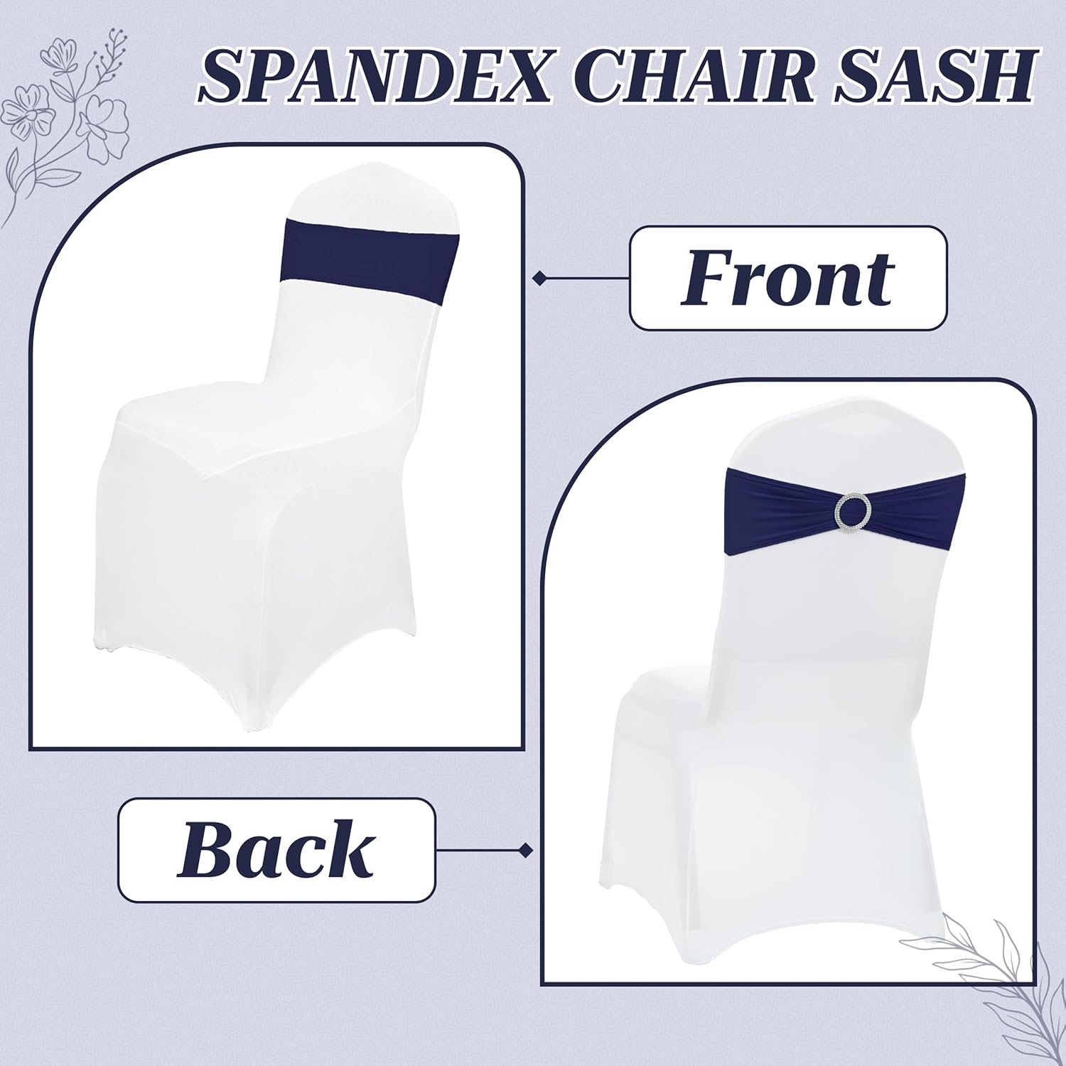 MDS Premium Stretch Spandex Chair Sashes - Pack of 50 with Buckle Slider for Weddings & Events | Navy Blue