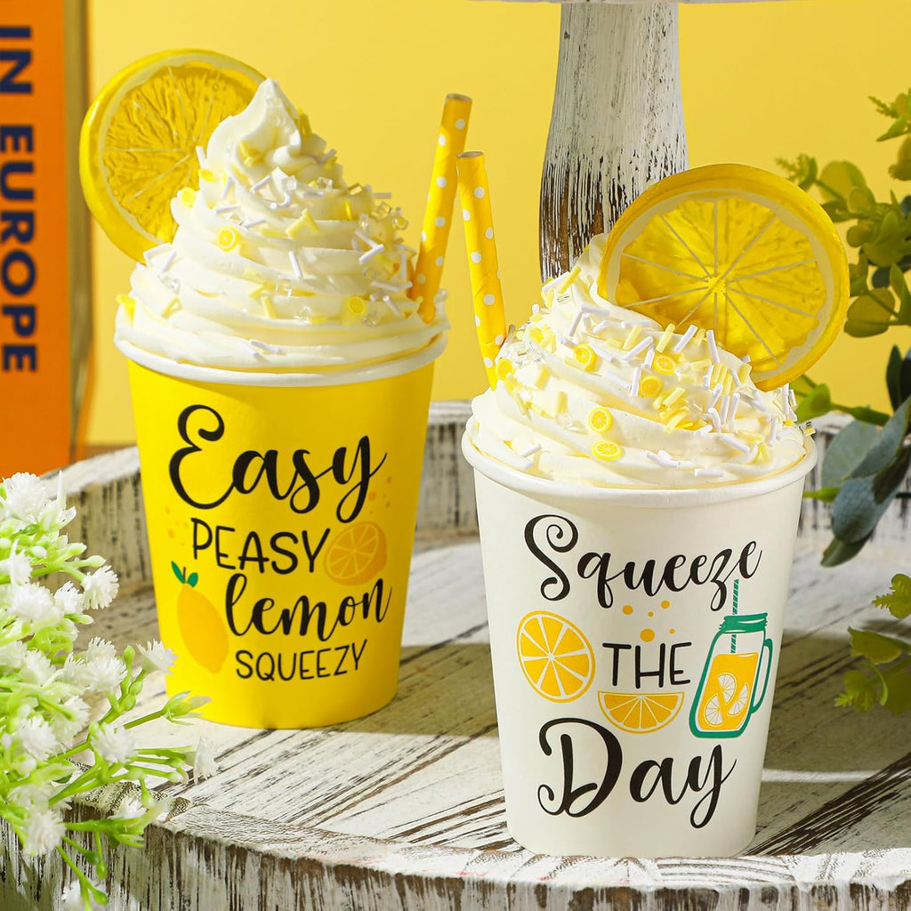 Yungyan Lemon Tiered Tray Decor - Faux Whipped Cream Cups for Summer Parties | Kitchen Centerpiece