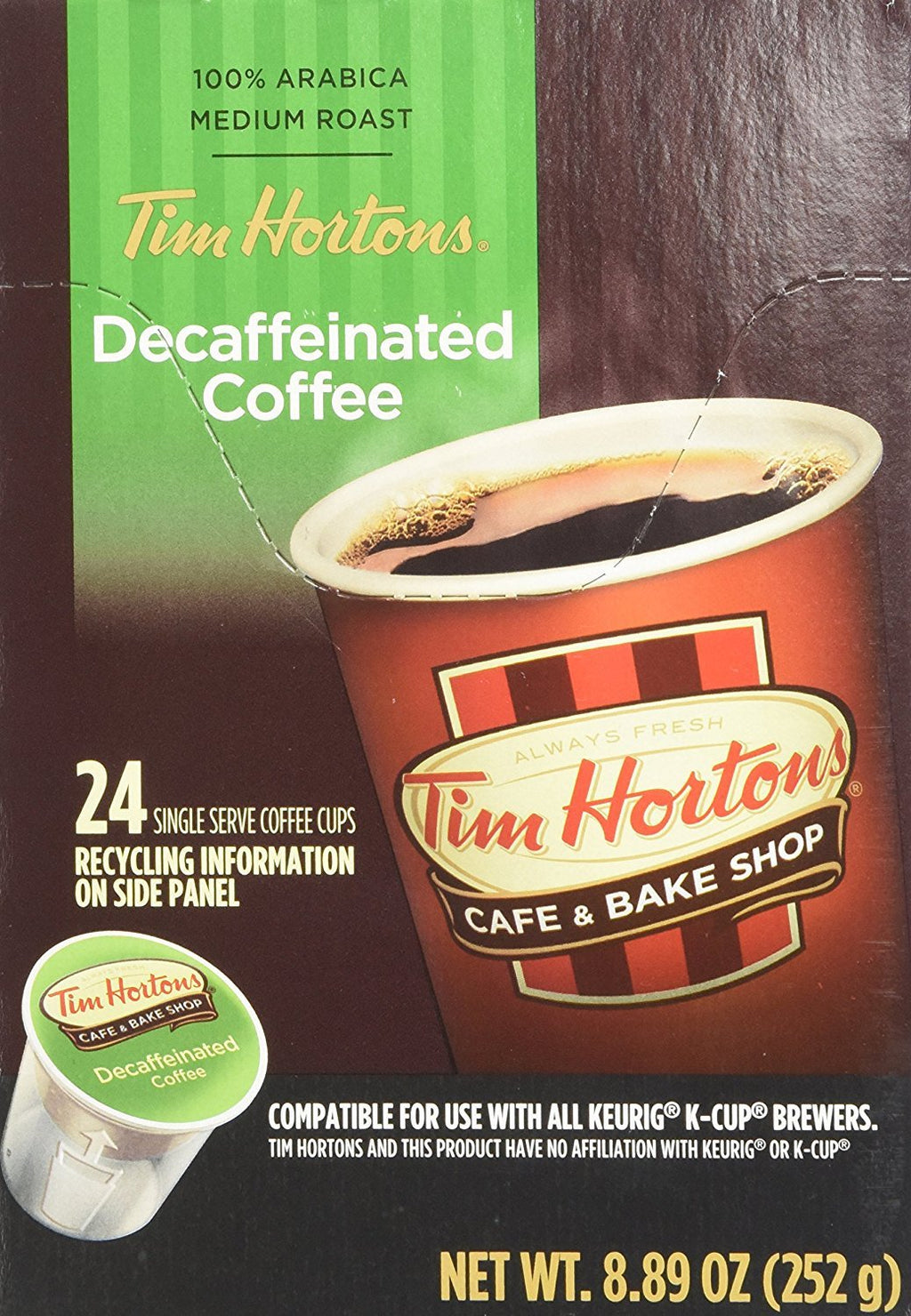 Tim Hortons Decaffeinated Single Serve Coffee Cups, 96 Count (Packaging May Vary)
