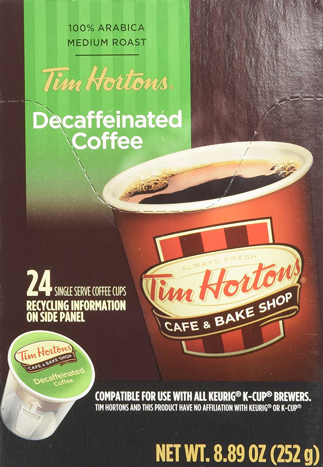 Tim Hortons Decaffeinated Single Serve Coffee Cups, 96 Count (Packaging May Vary)