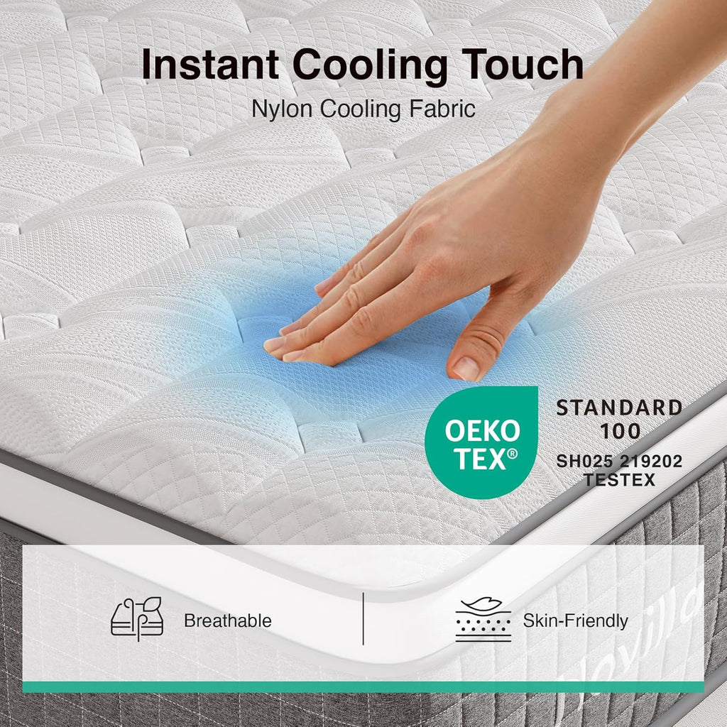 Novilla King Size Mattress - 10 Inch Hybrid Design with Gel Memory Foam & Cool-Touch Cover for Deep Sleep