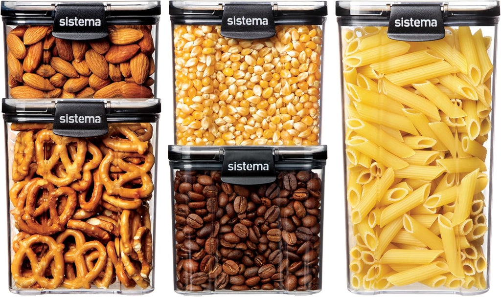 Sistema Tritan Ultra Airtight Kitchen Storage Containers - 5-Pack Clear Stackable BPA-Free