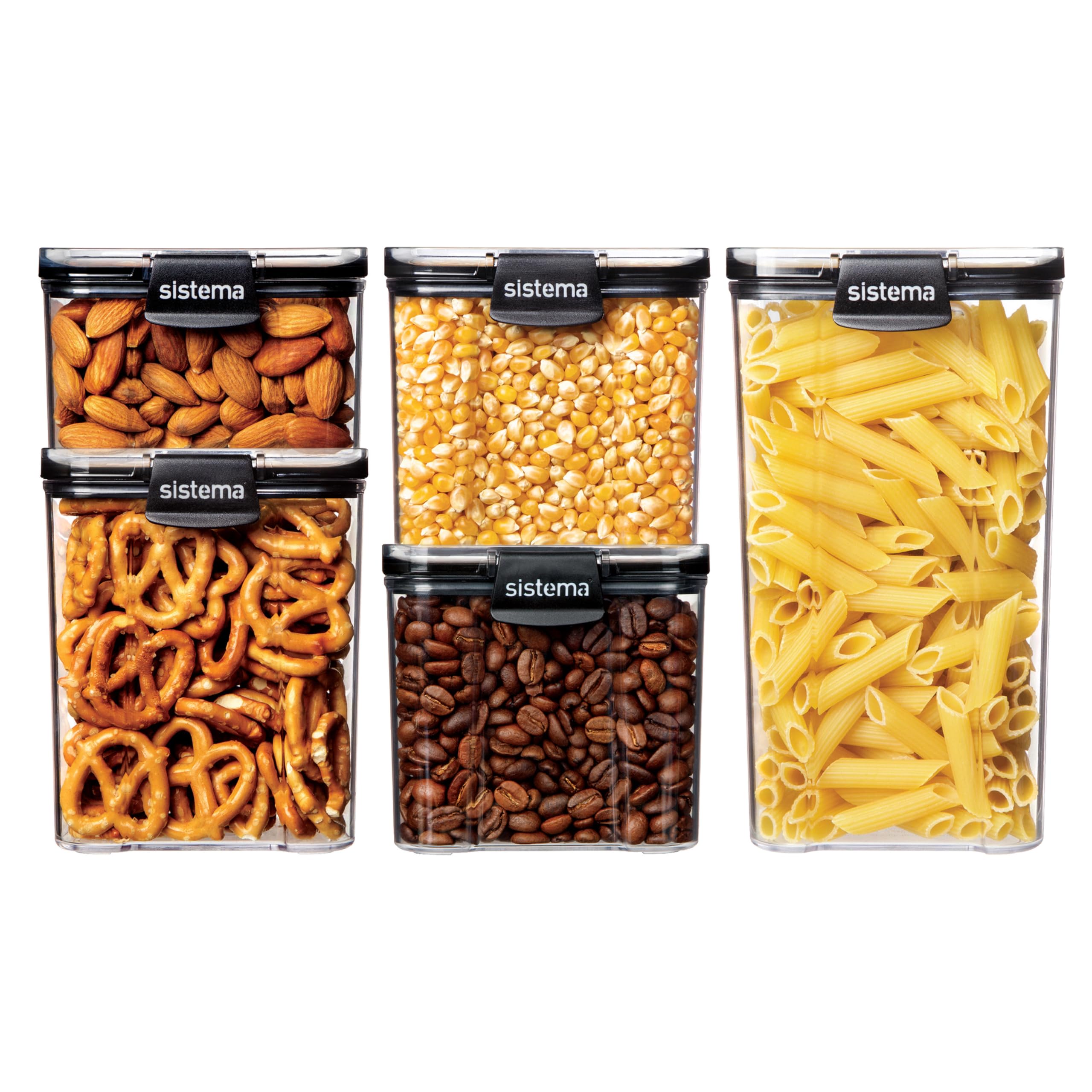 Sistema Tritan Ultra Airtight Pantry & Kitchen Storage Containers, 5-Pack, Clear Stackable Square Food Storage, BPA-Free, Dishwasher & Freezer-Safe (Microwave-Safe Without Lid)