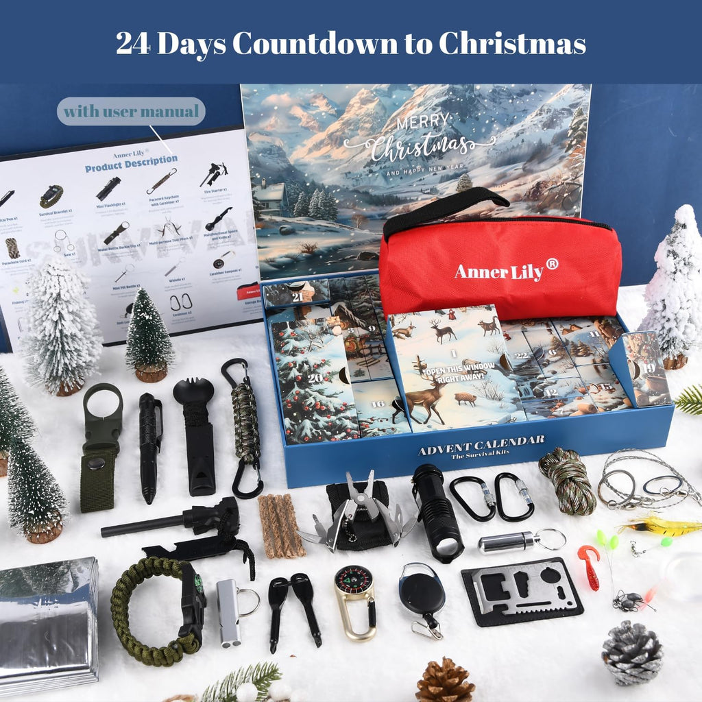 Survival Advent Calendar 2026 - 24-Day Countdown Survival Kits for Men & Teens | Perfect Christmas Gifts for Outdoor Adventures
