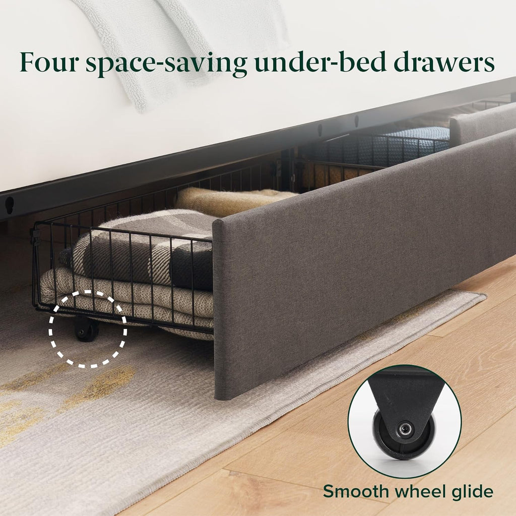 Zinus Billie Platform Bed Frame - Upholstered Design with Adjustable Headboard & 4 Storage Drawers | Queen Size