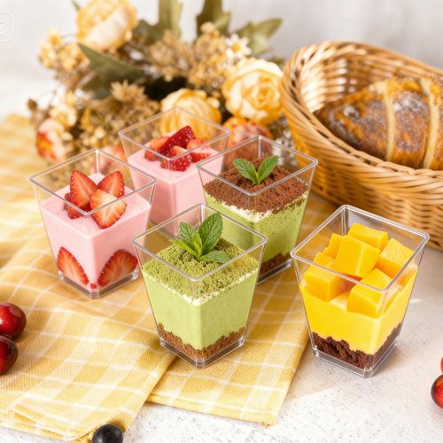 Pryntono 60 Pack 5 oz Plastic Dessert Cups with Lids and Spoons, Clear Mini Dessert Shooter Cups for Pudding, Fruit and Ice Cream