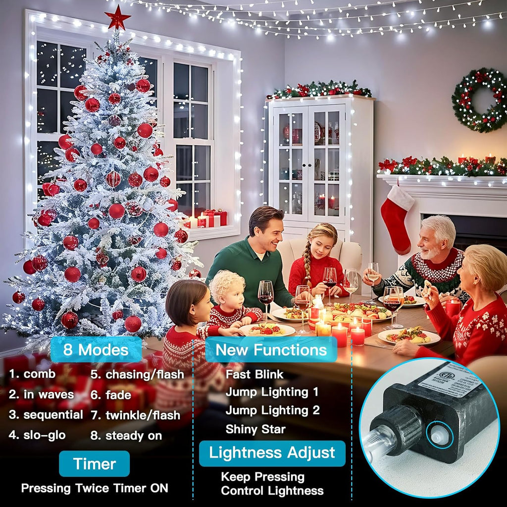 Suddus 33ft 100 LED White String Lights - Timer & 12 Modes for Indoor/Outdoor Decor | Perfect for Christmas, Weddings, Parties