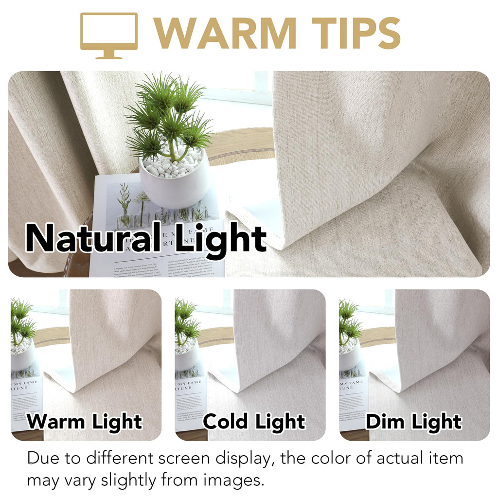 H.VERSAILTEX Pinch Pleated Full Blackout Curtains Linen Blended Chenille Blackout Curtains 84 inch Length 2 Panels Bedroom Thermal Insulated Farmhouse Neutral Track Drapes with Hooks, Heather Natural