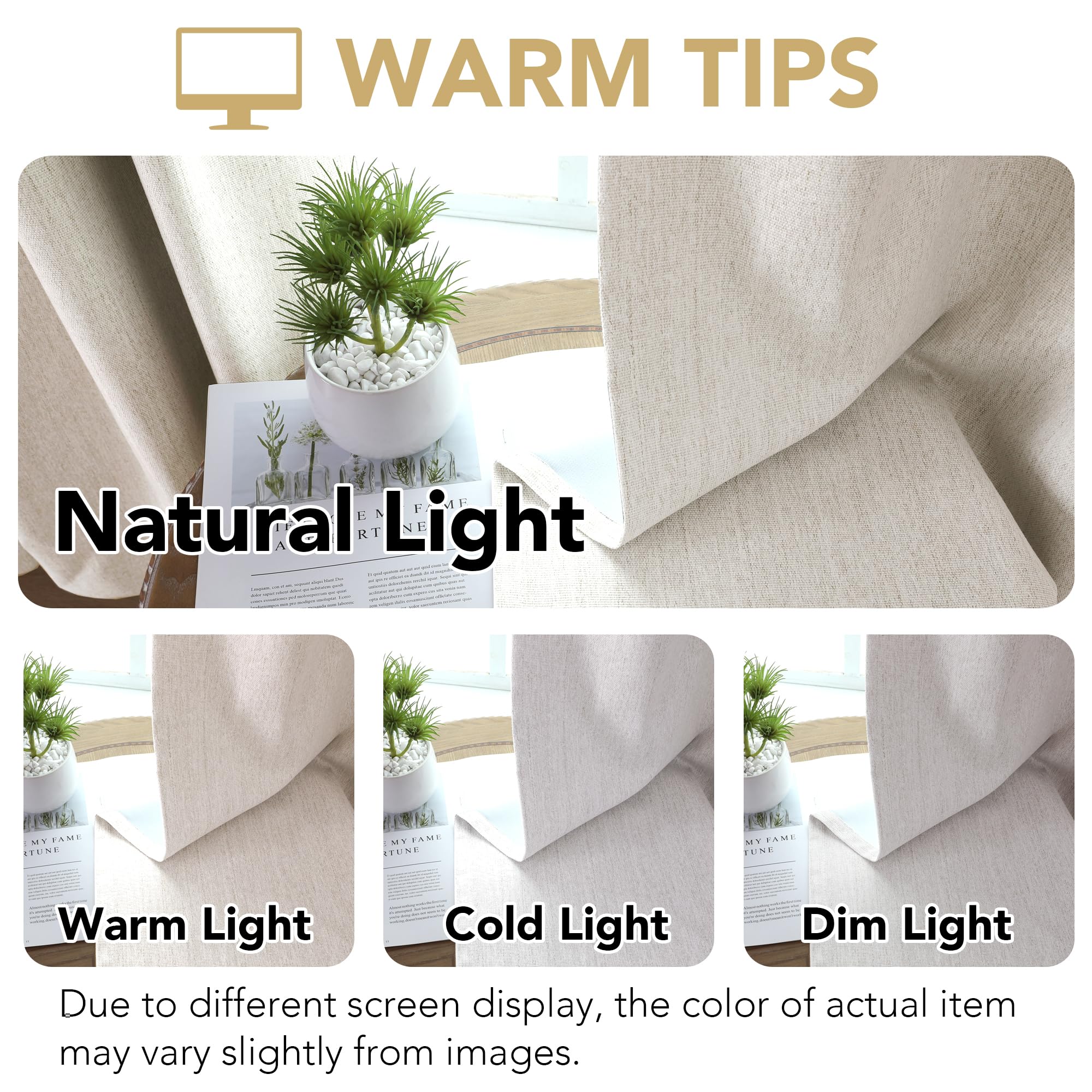 H.VERSAILTEX Pinch Pleated Full Blackout Curtains Linen Blended Chenille Blackout Curtains 84 inch Length 2 Panels Bedroom Thermal Insulated Farmhouse Neutral Track Drapes with Hooks, Heather Natural
