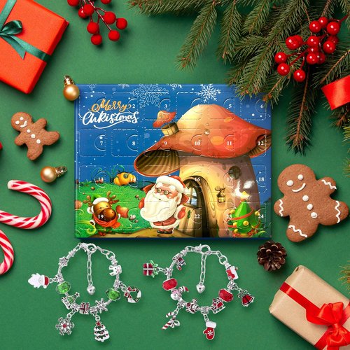 Christmas Advent Calendar Bracelets 2026 for Girls 24 Day Christmas Vacation Advent Calendar 24-Day Countdown with 22 Charms, 2 Bracelets for Adults, DIY Jewelry Making Gift