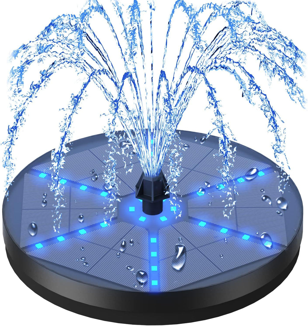 Skiennix Solar Bird Bath Fountain - Upgraded 4W Pump with 4000mAh Battery & 7 Nozzles | Colorful LED Lights for Garden & Pond