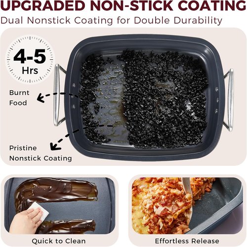 HONGBAKE Extra Large Nonstick Turkey Roasting Pan - 18.7x13.6 Inch Heavy Duty Steel with Rack & Wider Handles