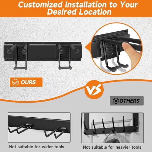Garden Tool Organizer - Heavy Duty 48-Inch Wall Mount Storage Rack with 6 Hooks for Yard Tools