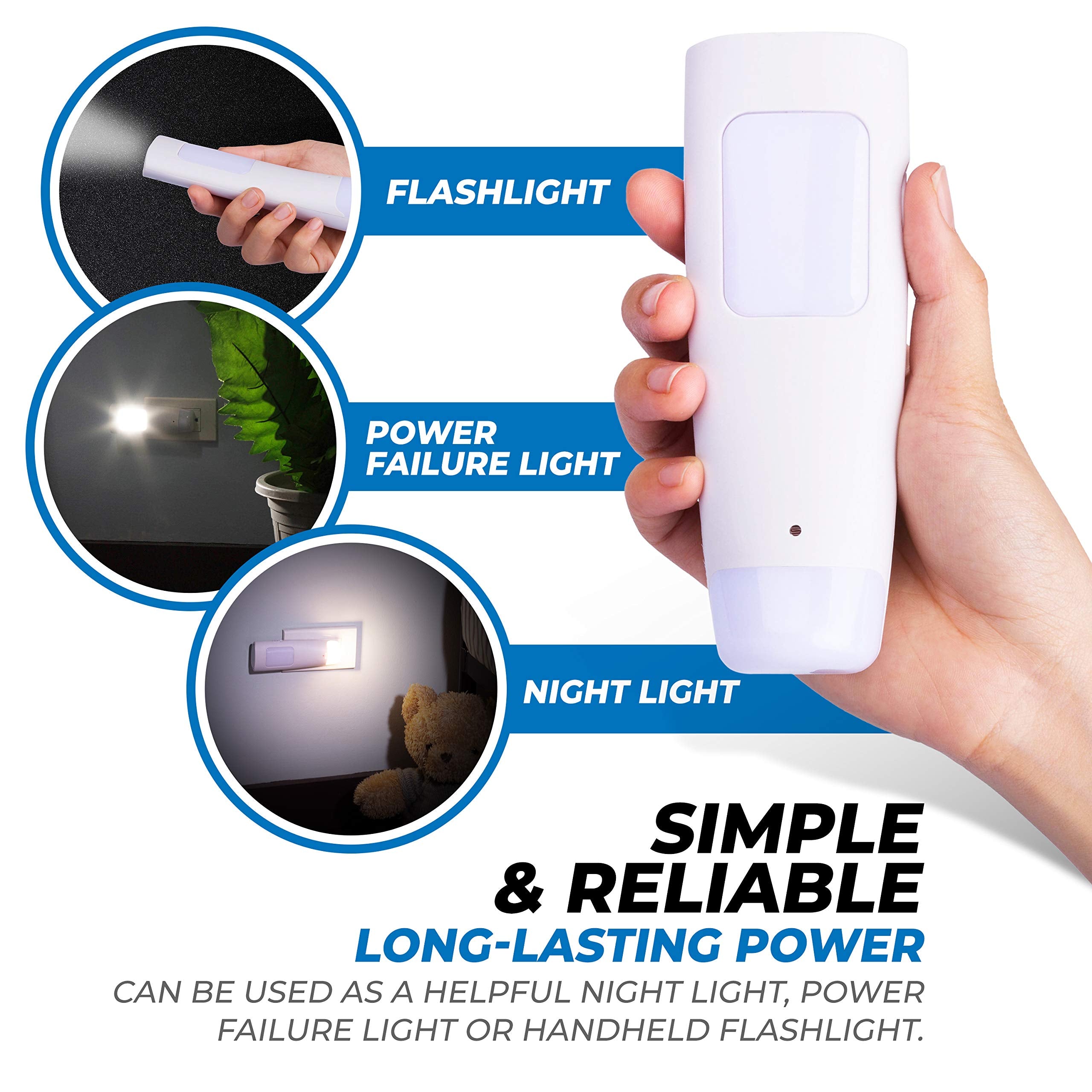 Westek LED Emergency Lights for Home Power Failure, 6 Pack - 3 Function Power Failure Light, Rechargeable Flashlight and Night Light - Must-Have for Snow Storms and Blackouts - NL-PWFL