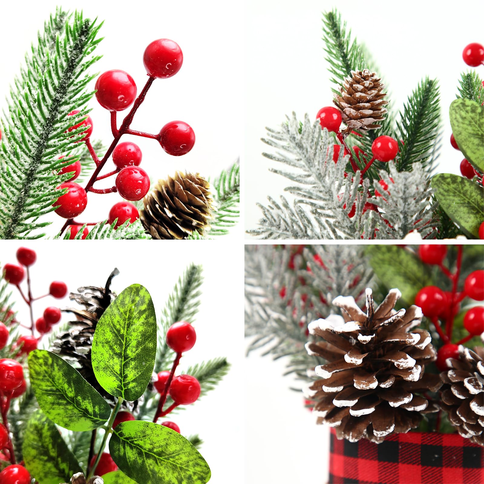 Small Tabletop Christmas Tree, Artificial Mini Christmas Tree Decorations with Pine Cones Red Berries and Green Plants, Suitable for Christmas Decorations Indoor Tables in Households