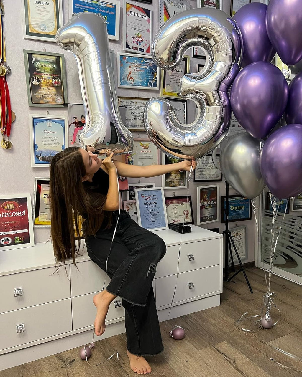 Silver Number 13 Balloon - 40 Inch Birthday Decoration for Kids | Perfect for 13th Birthday Parties