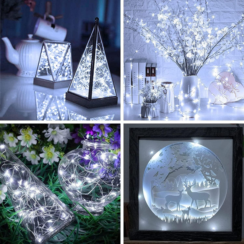 Skiennix 20 LED Mini String Lights - 7ft Battery Operated Fairy Lights in Cool White for Weddings & Parties