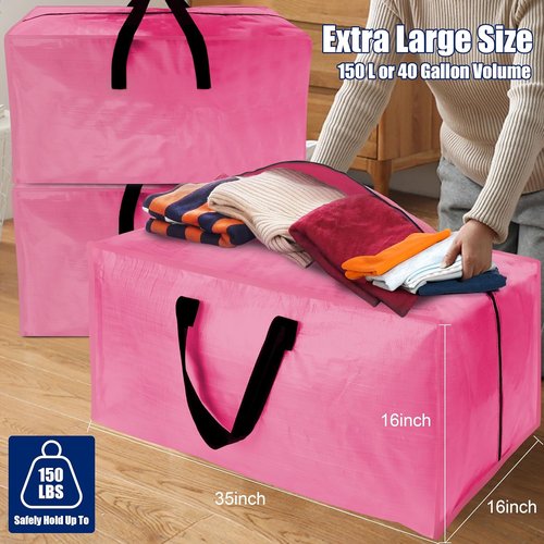 Cosy Family Extra Large Moving Bags - 8 Pack with Backpack Straps, Strong Handles & Zippers, 40 Gal, Pink