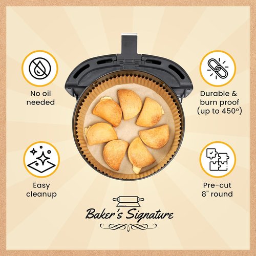 Baker's Signature Air Fryer Liners - 125 Pcs Non-Stick & Oil Proof Round Paper Liners | 8 Inch for 5-8 Qt Baskets