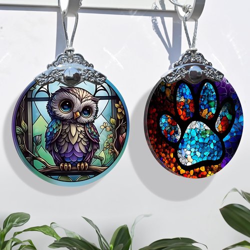 Jocidea Owl Christmas Ornaments - Stained Glass Holiday Decorations, Tree Ornaments, Xmas Gifts for Owl Lovers