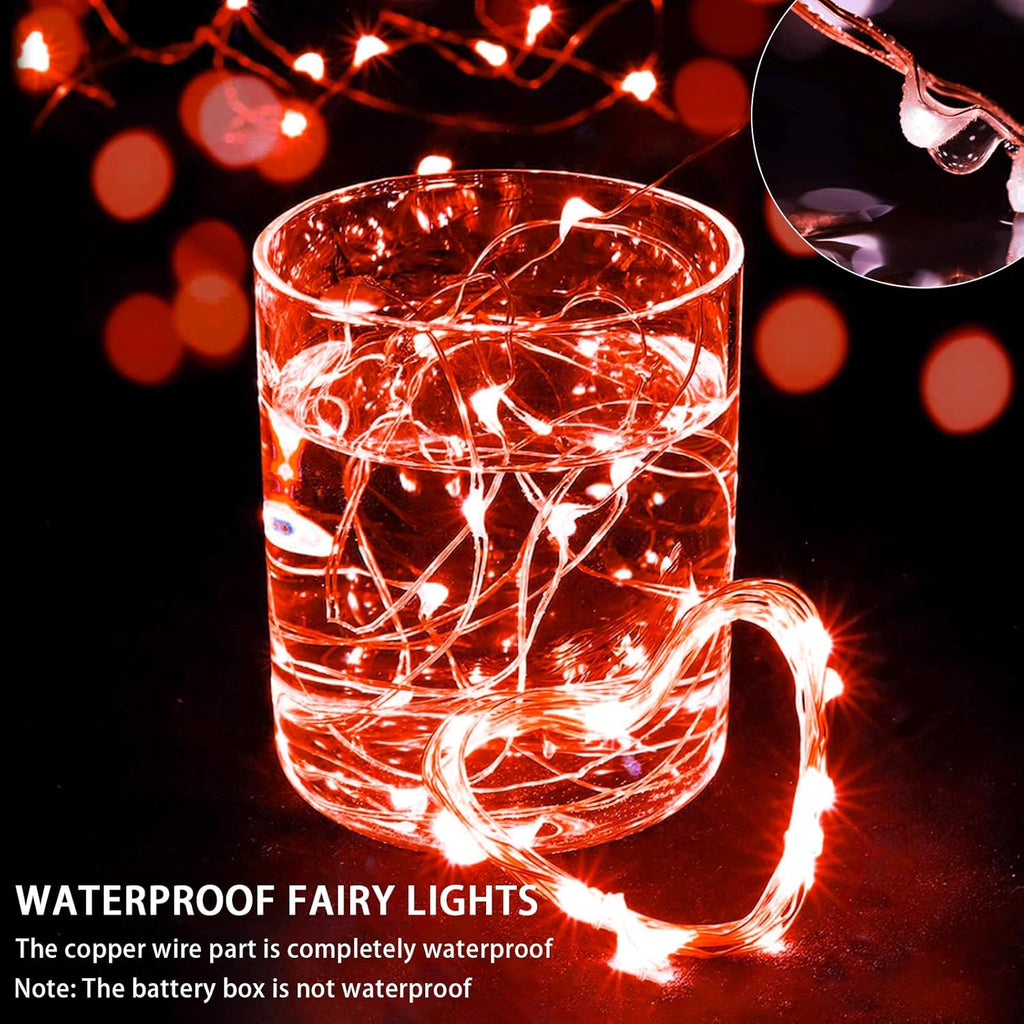 Skiennix 20 LED Red Fairy Lights - 7Ft Twinkle String Lights | Battery Operated & Waterproof for Parties, Holidays, Decor