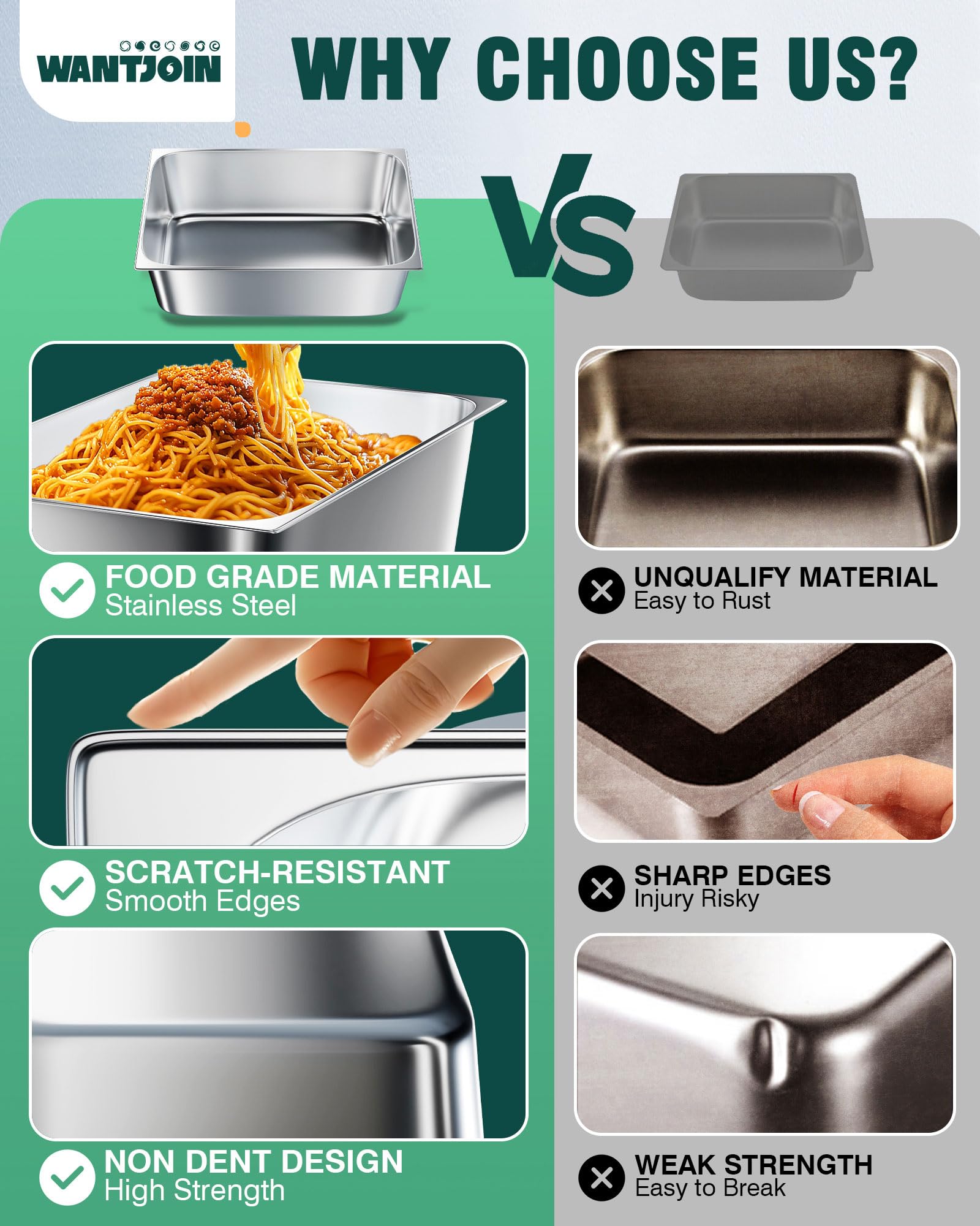 WantJoin Steam Table Hotel Pans 1/1 Full Size 6 Inch Deep 6 Pack, Stainless Steel Metal Tray Sets Food Storage Container for Restaurant Chafing Dishes Commercial Catering Supplies