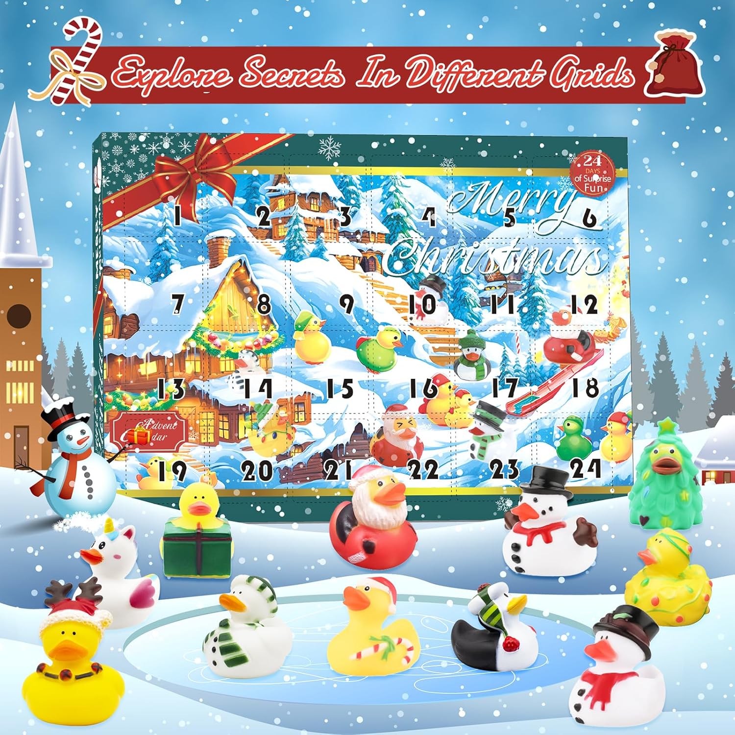 Skiennix Christmas Advent Calendar 2025 - 24 Rubber Ducks for Holiday Countdown Fun | Bath Toy Set