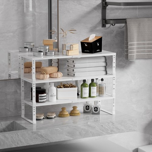 Zilvando Expandable Spice Rack & Kitchen Cabinet Organizer - Stackable, Adjustable Shelves for Cabinets, Countertops, Cupboards & Pantries(3 Packs/Large/White)