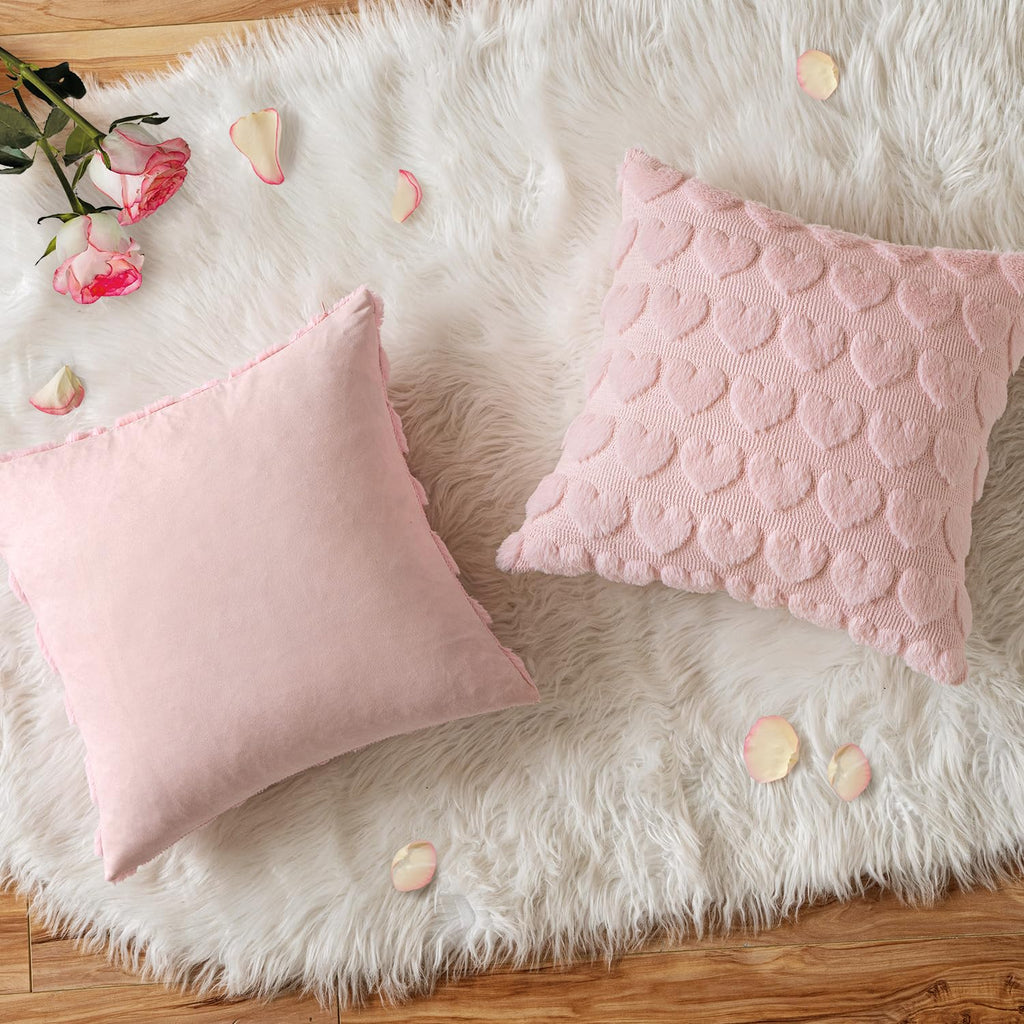 MIULEE Valentines Pillow Covers 18x18 Inch Set of 2 Valentines Day Light Pink Heart Love Decorative Cute Soft Plush Faux Fur Throw Pillows for Girl Bedroom Couch Sofa Holiday Home Decor